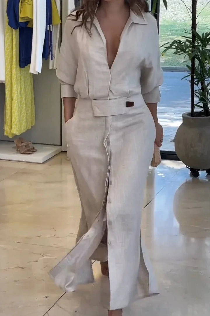 Simona - فستان ماكسي من القطن والكتان