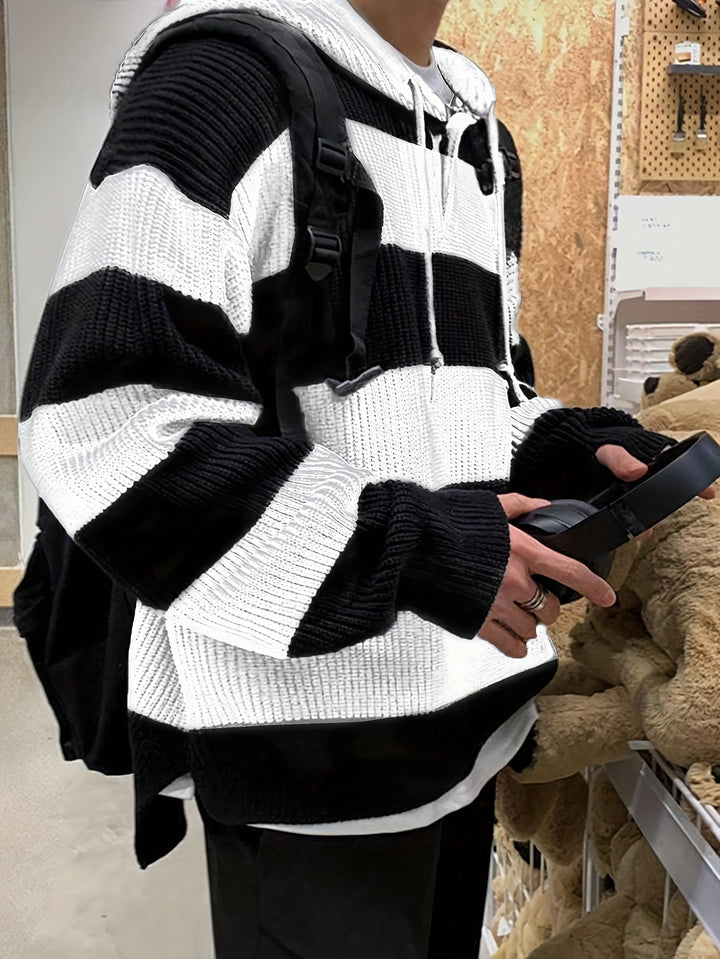 Tenzin - هودي كبير الحجم مخطط ومحبوك