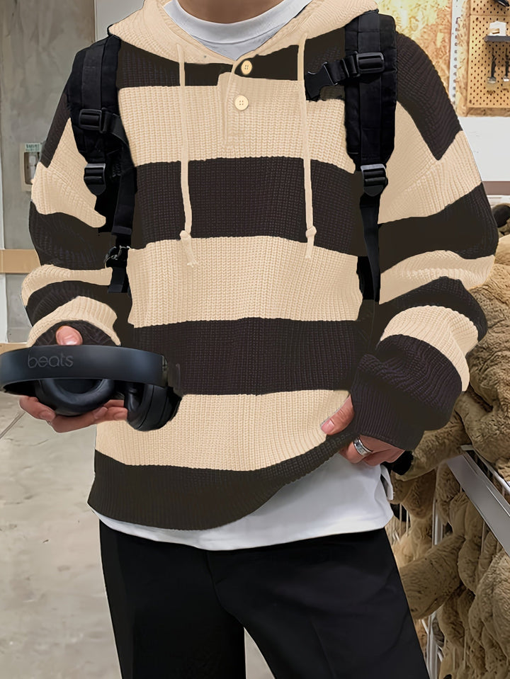 Tenzin - هودي كبير الحجم مخطط ومحبوك