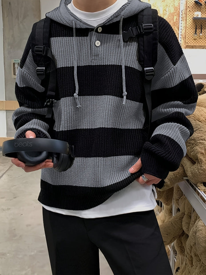 Tenzin - هودي كبير الحجم مخطط ومحبوك