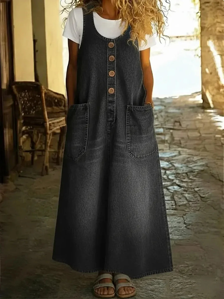 Yveta - فستان قطني بدون أكمام من الدنيم غير رسمي