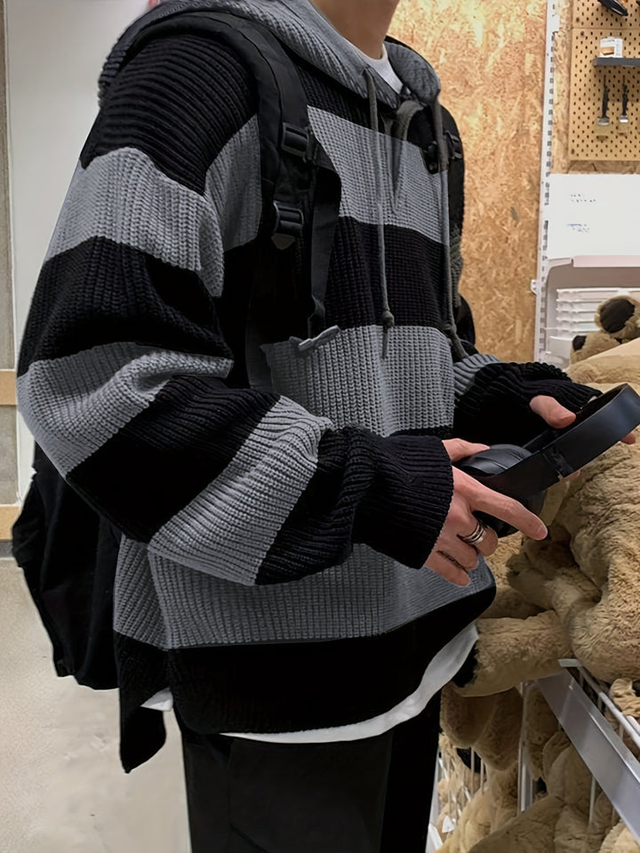 Tenzin - هودي كبير الحجم مخطط ومحبوك