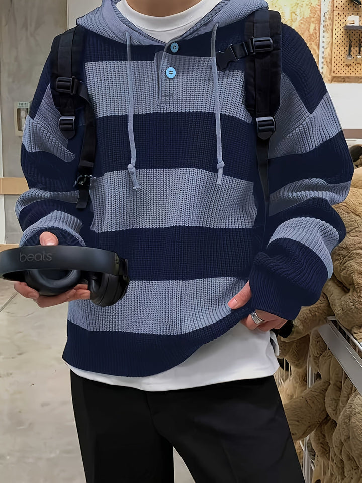 Tenzin - هودي كبير الحجم مخطط ومحبوك