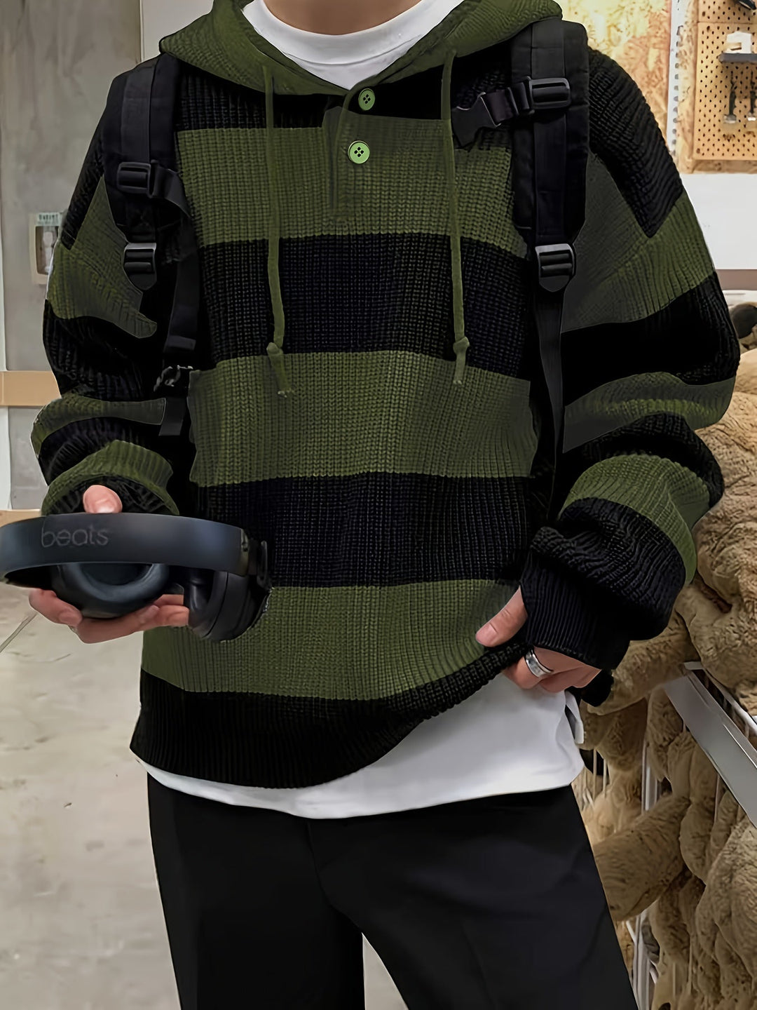 Tenzin - هودي كبير الحجم مخطط ومحبوك