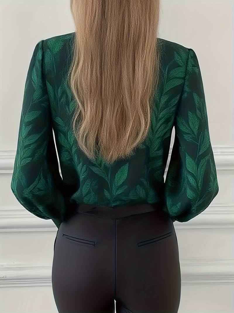 Yalitan - بلوزة أنيقة برقبة على شكل V ونقشة أوراق