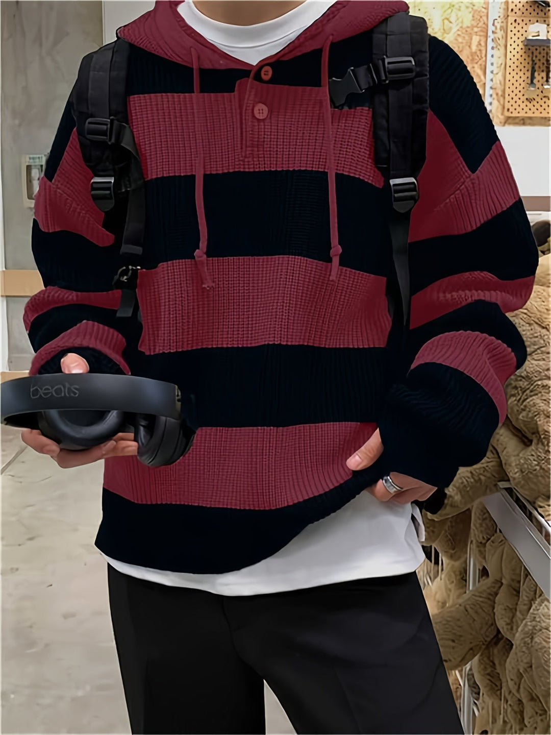 Tenzin - هودي كبير الحجم مخطط ومحبوك