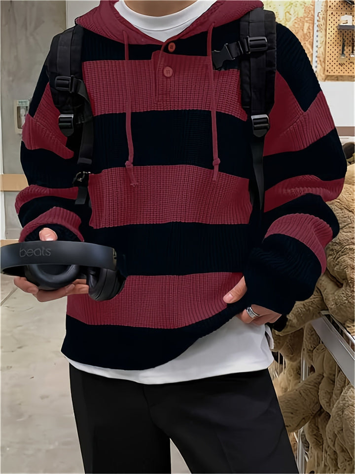 Tenzin - هودي كبير الحجم مخطط ومحبوك