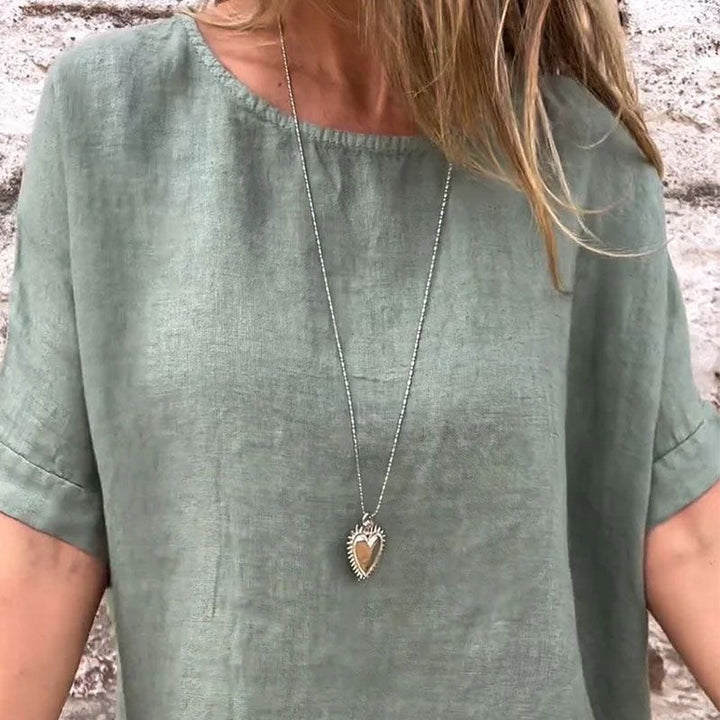 Yashira - بلوزة قطنية من الكتان برقبة مستديرة