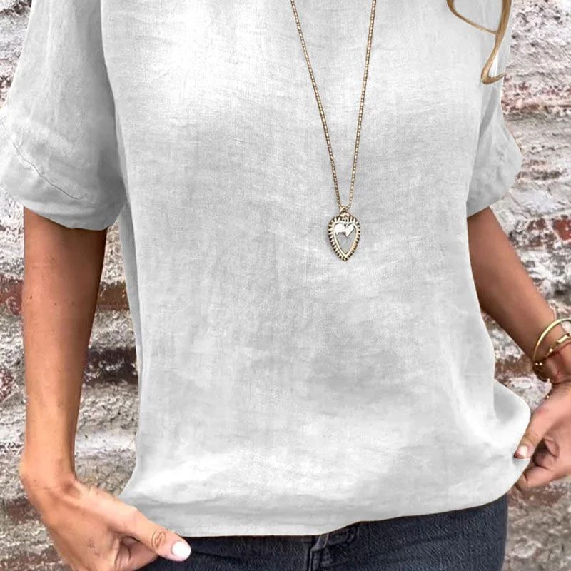 Yashira - بلوزة قطنية من الكتان برقبة مستديرة